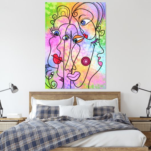 Abstracte vrouwengezichten - Stijltekening van het Canvas Afdruk (Insitu (Slaapkamer))