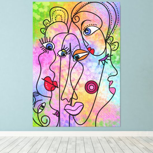 Abstracte vrouwengezichten - Stijltekening van het Canvas Afdruk (Insitu (Houten vloer))