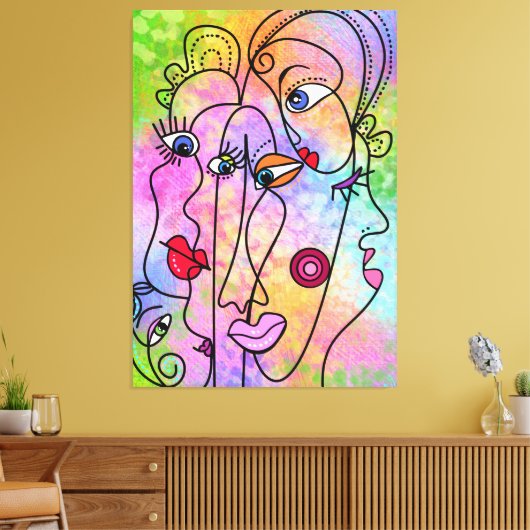 Abstracte vrouwengezichten - Stijltekening van het Canvas Afdruk (Insitu (Woonkamer))