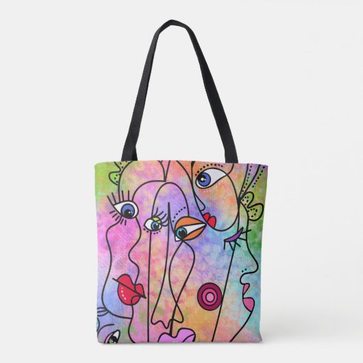 Abstracte vrouwengezichten - Stijltekening van het Tote Bag (Achterkant)