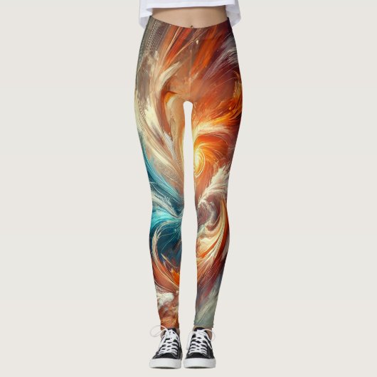 Abstracte vuur en ijs Swirl Vrouwen Leggings (Voorkant)