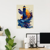 Abstracte Vuurtoren Vloeibare Kunst Kustkleur Stro Poster (Thuiskantoor)