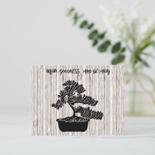 Abstracte Waarheid Goedheid Schoonheid Bonsai Tree Feestdagenkaart (Staand voorkant)