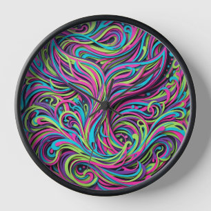 Abstracte walvisstaart neon levendig kunst klokken