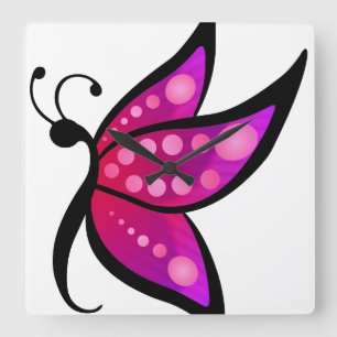 Abstracte wandklok met een vlindervlieg