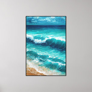 Abstracte wandkunst met oceaan golven op zandige k canvas afdruk