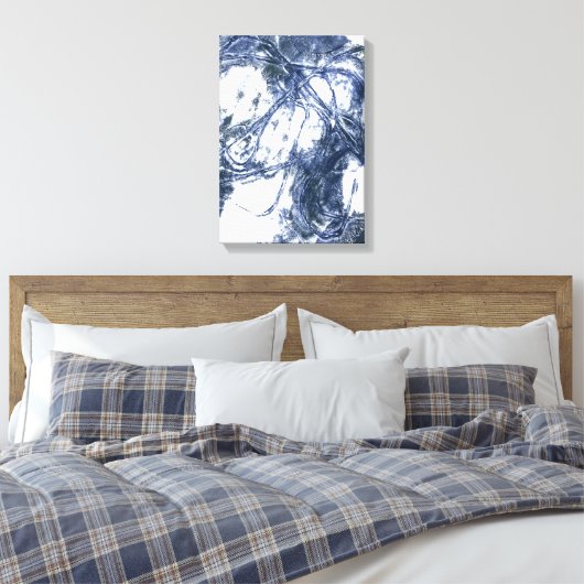 Abstracte wandprint blauw grijs canvas afdruk (Insitu (Slaapkamer))