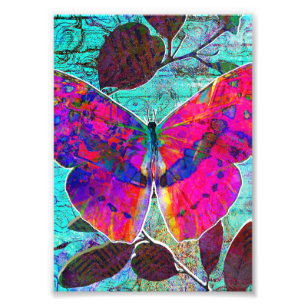 Abstracte warme roze en asqua botanische vlinder foto afdruk