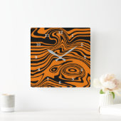Abstracte Warme Zwarte & Oranje Lijnen - Vierkante Klok (Huis)