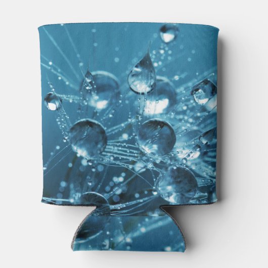 Abstracte waterdruppels blauw reflecterend blikjeskoeler (Achterkant)