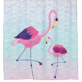 Abstracte watergolven met roze flamingo's douchegordijn (Voorkant)