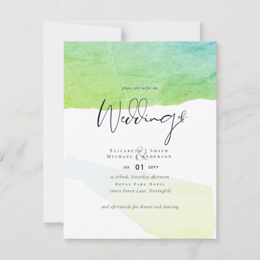 Abstracte waterige tint bruiloft nodigen lage kost kaart (Voorkant)