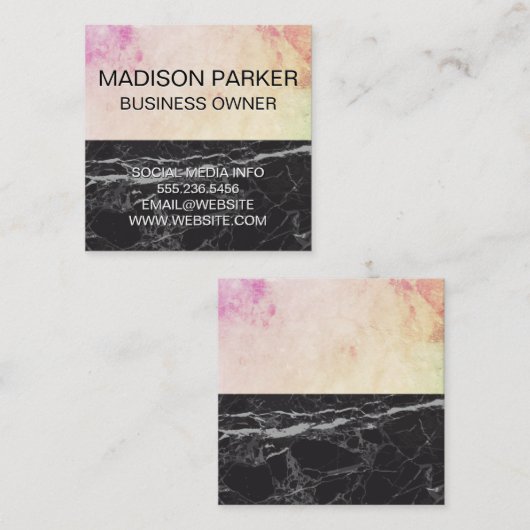 Abstracte waterkleur | Zwarte marmer Vierkante Visitekaartje (Voorkant / Achterkant)