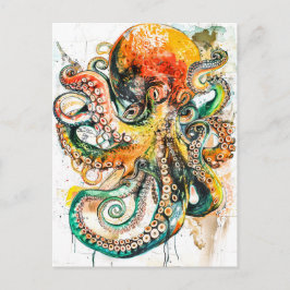 Abstracte waterkleuraillustratie van een octopus briefkaart