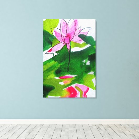 Abstracte waterlelie aquarel schilderij canvas afdruk (Insitu (Houten vloer))
