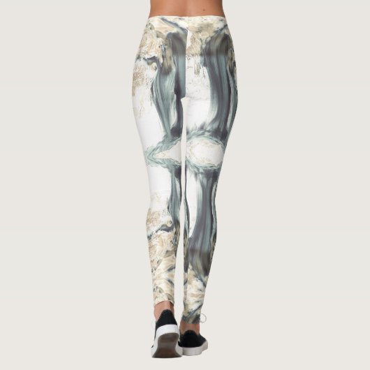 Abstracte waterval witte grijze leggings (Achterkant)