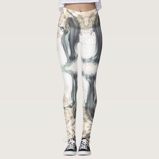Abstracte waterval witte grijze leggings (Voorkant)