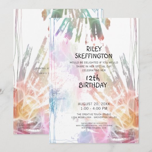 Abstracte Waterverf 12e Verjaardag Creative Splash Kaart (Voorkant / Achterkant)