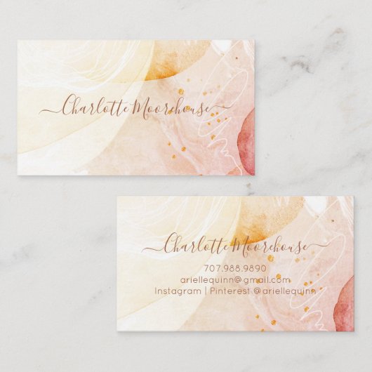Abstracte Waterverf Aardse Vormen Script Signature Visitekaartje (Voorkant / Achterkant)