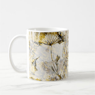 Abstracte waterverf achtergrond: paardenbloem, jen koffiemok