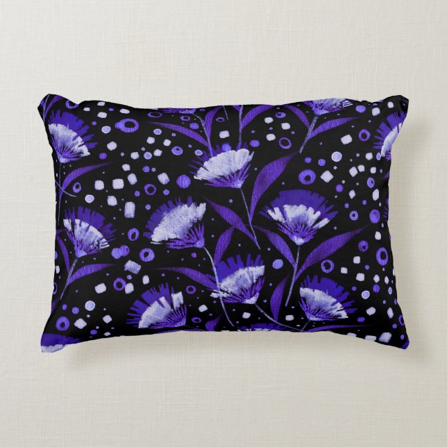 Abstracte Waterverf Anjer Bloemen Patroon Accent Kussen (Voorkant)