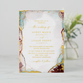 Abstracte Waterverf Aqua Red Wedding Real Gold Folie Uitnodiging (Staand Voorkant)
