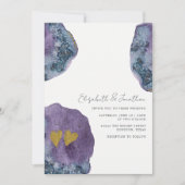 Abstracte Waterverf Art Gold Navy Paarse bruiloft Kaart (Voorkant)