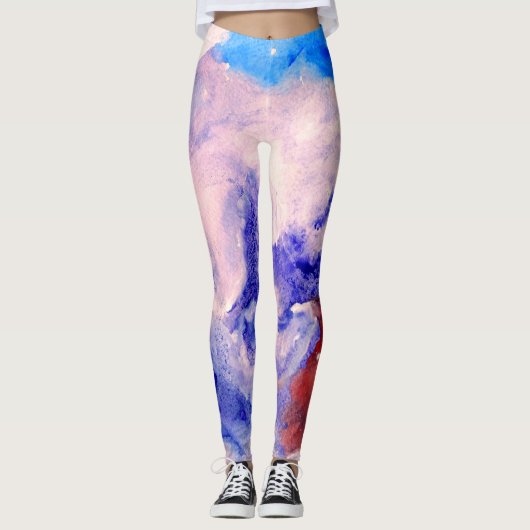 Abstracte Waterverf Art Leggings (Voorkant)