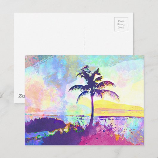 Abstracte Waterverf - Beach Sunset I Briefkaart (Voorkant / Achterkant)