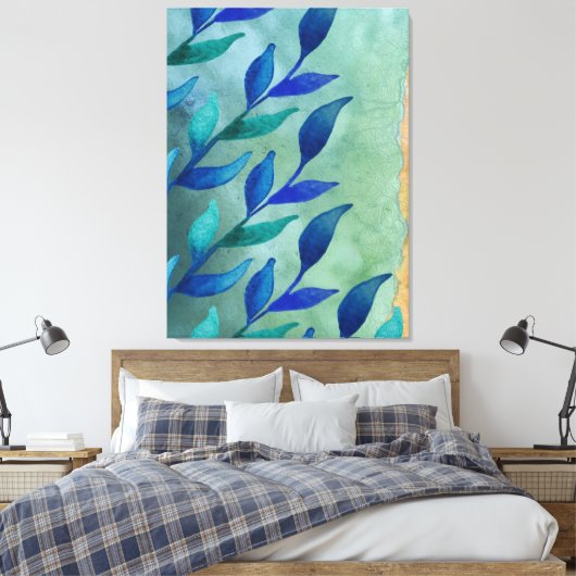 Abstracte waterverf bladeren canvas afdruk (Insitu (Slaapkamer))