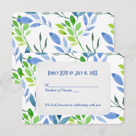 Abstracte waterverf bladeren RSVP Kaart (Voorkant / Achterkant)