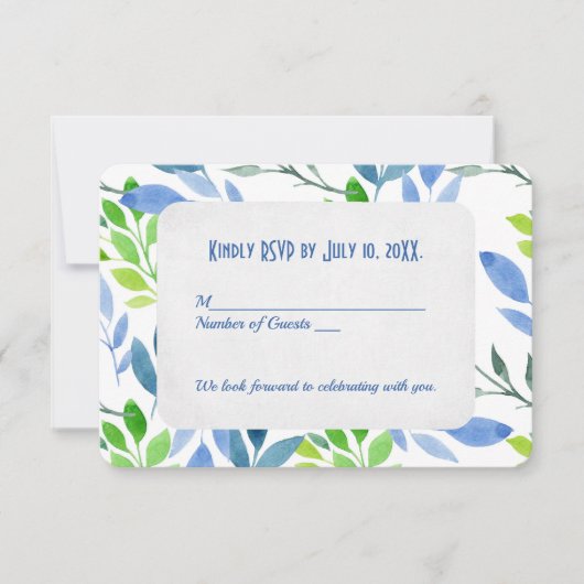 Abstracte waterverf bladeren RSVP Kaart (Voorkant)