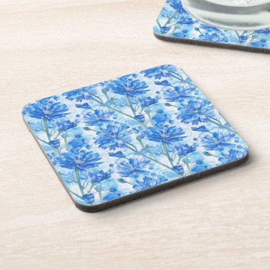 Abstracte Waterverf Blauw en Wit Bloemen Bier Onderzetter (Linkerzijde)