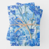 Abstracte Waterverf Blauw en Wit Bloemen Inpakpapier Vel (In situ)