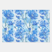 Abstracte Waterverf Blauw en Wit Bloemen Inpakpapier Vel (Voorkant)
