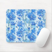 Abstracte Waterverf Blauw en Wit Bloemen Muismat (Met muis)