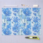 Abstracte Waterverf Blauw en Wit Bloemen Tissuepapier (Craft)