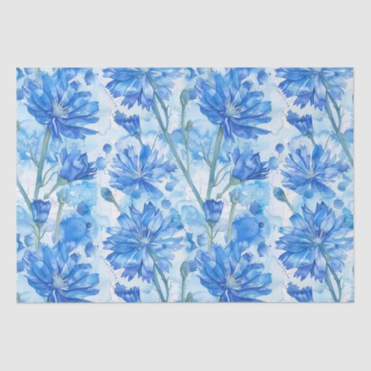 Abstracte Waterverf Blauw en Wit Bloemen Tissuepapier (Voorkant)