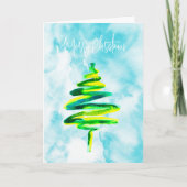 Abstracte waterverf blauw kerstboomblauw kaart (Voorkant)