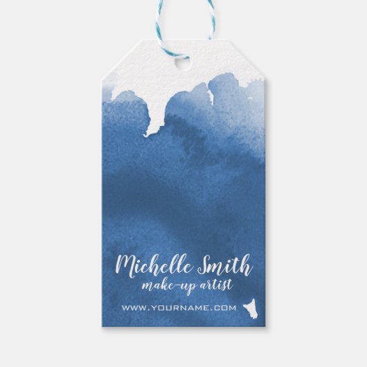 Abstracte waterverf blauw kleur splash brush strok cadeaulabel (Voorkant)