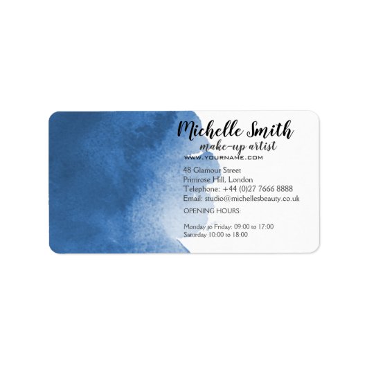 Abstracte waterverf blauw kleur splash brush strok etiket (Voorkant)