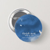 Abstracte waterverf blauw kleur splash brush strok ronde button 5,7 cm (Voorkant /achterkant)