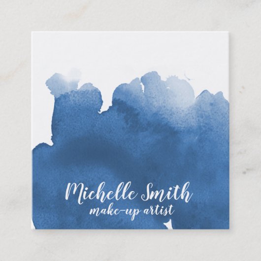 Abstracte waterverf blauw kleur splash brush strok vierkante visitekaartje (Voorkant)