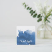 Abstracte waterverf blauw kleur splash brush strok vierkante visitekaartje (Staand voorkant)