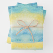 Abstracte waterverf blauw zee en gele zon inpakpapier vel (In situ)