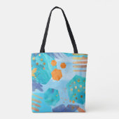 Abstracte waterverf blauw zeshoek geschilderde can tote bag (Achterkant)