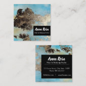 *Abstracte Waterverf Blauw Zilver - zwart opvallen Vierkante Visitekaartje (Voorkant / Achterkant)