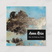 *Abstracte Waterverf Blauw Zilver - zwart opvallen Vierkante Visitekaartje (Voorkant)