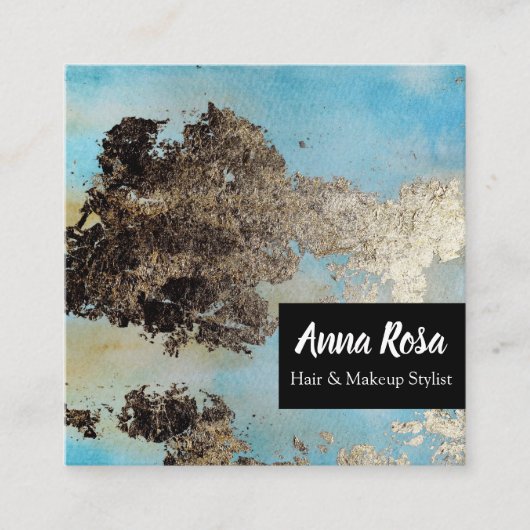 *Abstracte Waterverf Blauw Zilver - zwart opvallen Vierkante Visitekaartje (Voorkant)