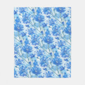 Abstracte waterverf blauwe en witte bloemen fleece deken (Voorkant)